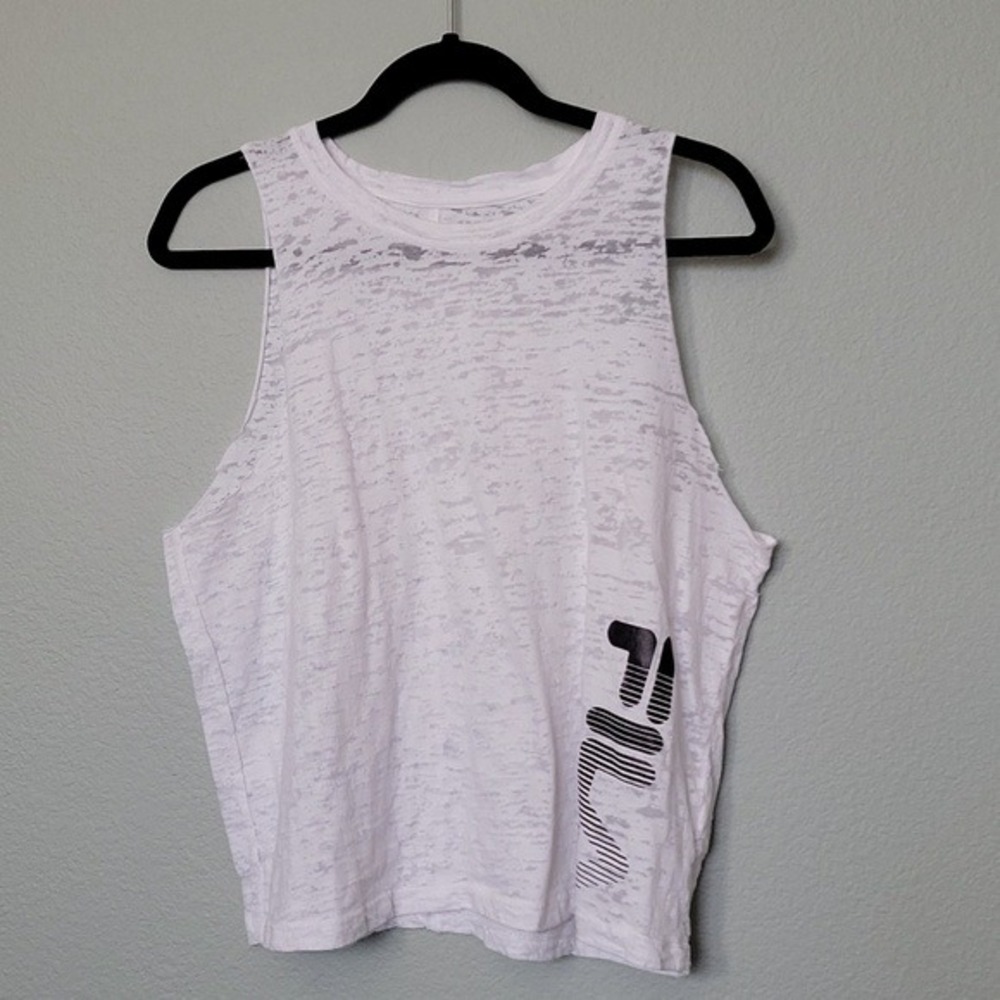 Fila XL White Burnout Cut Off Sleeves Casual Workout Athletic Tank